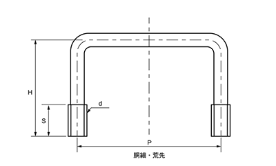 鉄 コの字ボルト(角パイプ用)(インチ・ウイット)の寸法図