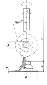 鉄 フレキシブルレベラー(傾斜型アジャスト調整レベルボルト)の寸法図