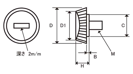 鉄 コインスクリュー No2(中型) 白ナイロン67樹脂 ねじ部鉄の寸法図