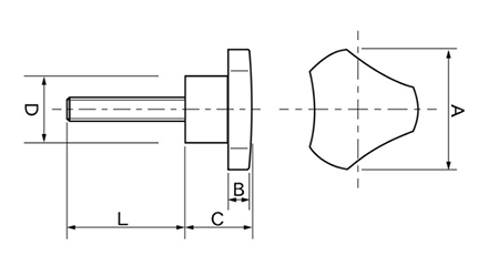 鉄 ノブボルト(黒)三角形 ねじ部鉄の寸法図