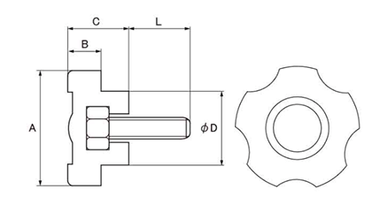 鉄 Gタイプ ノブボルト(G-1)黒 ABS樹脂(小型)の寸法図