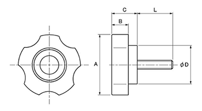 抗菌ノブボルト(G-1)アイボリー ABS樹脂 Gタイプ(小型)菊型 ねじ部鉄 (三星産業)の寸法図