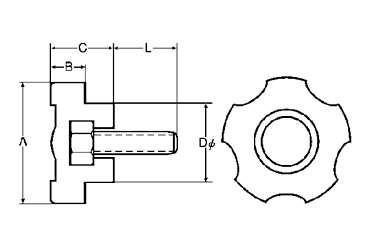鉄 Gタイプ ノブボルト(G-3)黒 ABS樹脂(大型)の寸法図