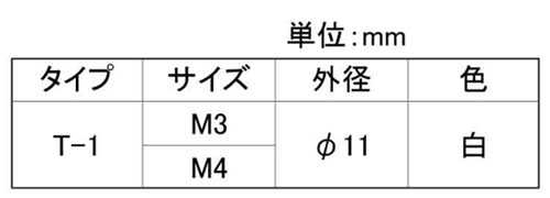 鉄 ツールノブボルト(T-1)(白色)の寸法表