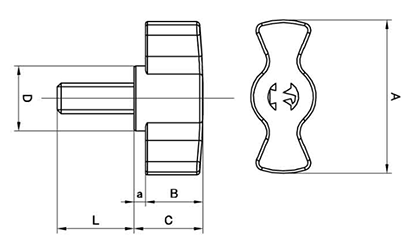 キャンディノブボルト (樹脂製) ねじ部鉄の寸法図