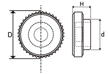 D-キャップ(グレー)(丸型ローレット付) 六角穴付ボルト圧入用キャップのみの寸法図