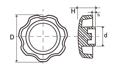 Dキャップ(白色)(菊型) 六角穴付ボルト圧入用キャップのみ(樹脂POM製)の寸法図