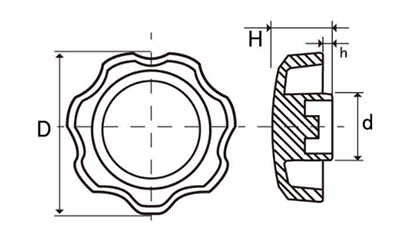 Dキャップ(赤色)(菊型) 六角穴付ボルト圧入用キャップのみ(樹脂POM製)の寸法図