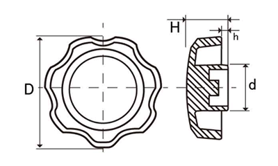 Dキャップ(グレー色)(菊型) 六角穴付ボルト圧入用キャップのみ(樹脂POM製)の寸法図