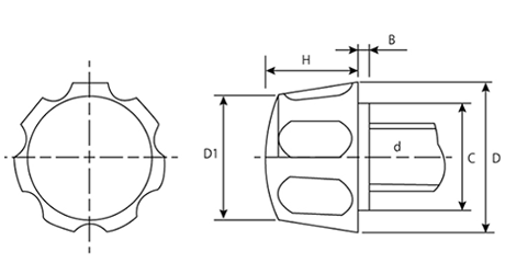 鉄 黒 花ボルト(NO.1)ポリアミド樹脂 花弁型 ねじ部鉄の寸法図