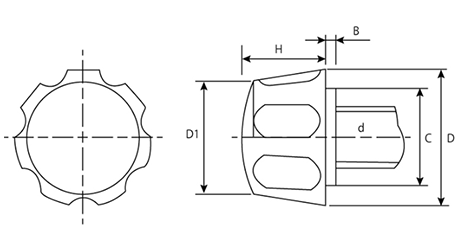 鉄 黒 花ボルト(NO.3)ポリアミド樹脂 花弁型 ねじ部鉄の寸法図