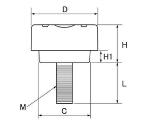 鉄 段付グリップボルト No1(小型) 黒 ABS樹脂 ねじ部鉄 (大丸鋲螺)の寸法図