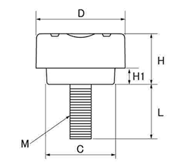鉄 段付グリップボルト No3(大型) 黒 ABS樹脂 ねじ部鉄 (大丸鋲螺)の寸法図