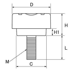 鉄 段付グリップボルト No4(特大型) 黒 ABS樹脂 ねじ部鉄 (大丸鋲螺)の寸法図