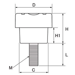 鉄 段付グリップボルトロングタイプ No1(小型) 黒 ABS樹脂 ねじ部鉄 (大丸鋲螺)の寸法図