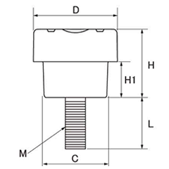 鉄 段付グリップボルトロングタイプ No2(中型) 黒 ABS樹脂 ねじ部鉄 (大丸鋲螺)の寸法図