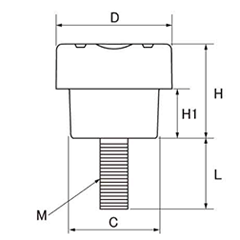 鉄 段付グリップボルトロングタイプ No3(大型) 黒 ABS樹脂 ねじ部鉄 (大丸鋲螺)の寸法図