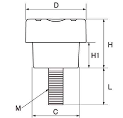 鉄 段付グリップボルトロングタイプ No4(特大型) 黒 ABS樹脂 ねじ部鉄 (大丸鋲螺)の寸法図