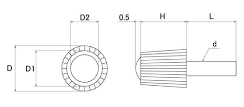 ハイピック(白)(No1)円筒型 ABS樹脂 ねじ部鉄 (大丸鋲螺)の寸法図
