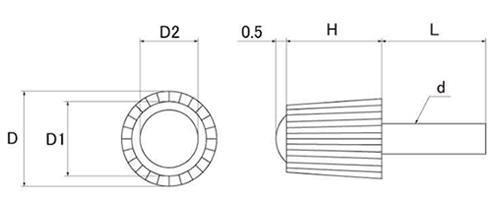 ハイピック(黒)(No1)円筒型 ABS樹脂 ねじ部鉄 (大丸鋲螺)の寸法図