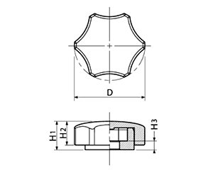 樹脂製 ボルトインノブキャップ(六角頭ボルト用)の寸法図