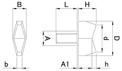 鉄 白 ナイロン蝶ボルト(NO.1)ナイロン66 ねじ部鉄の寸法図