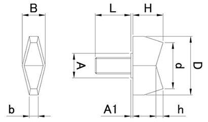 鉄 白 ナイロン蝶ボルト(NO.3)ナイロン66 ねじ部鉄の寸法図