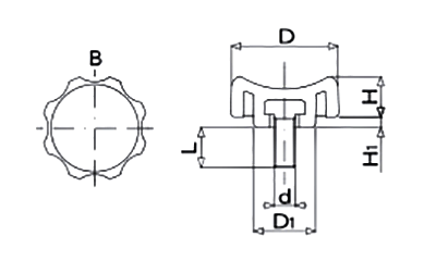 ポリカーボネート シースルーボルト (透明つまみボルト)(大丸鋲螺製作所)の寸法図