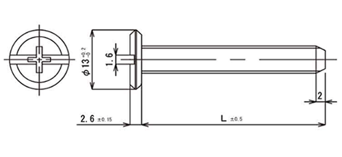 鉄 連結金具ボルトAタイプ JB-A(+)(-)(頭径D＝13)(安達鋼業製)の寸法図