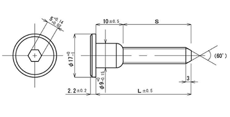 鉄 ジョイントコネクターボルトAタイプ JCB-A (六角穴)(頭径D＝17)(安達鋼業製)の寸法図