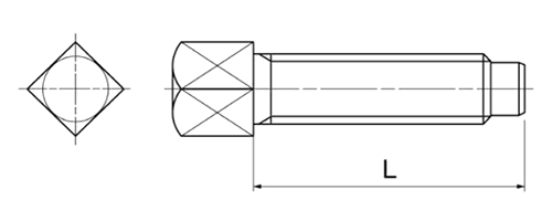 鉄 角スボルト(頭の角)(インチ・ウイット)(熱処理品)の寸法図