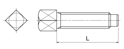 鉄 角スボルト(頭の大角)(インチ・ウイット)(熱処理品)の寸法図