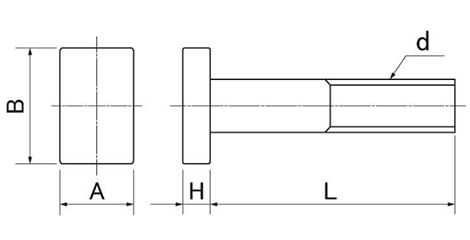 鋼 SCM435 プレスボルト 長方形タイプ(熱処理品)(金型用)(インチ・ウイット)の寸法図