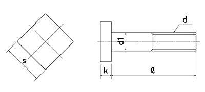 鉄 プレスボルト 四角形タイプ (金型用)(インチ・ウイット)(熱処理無し)の寸法図