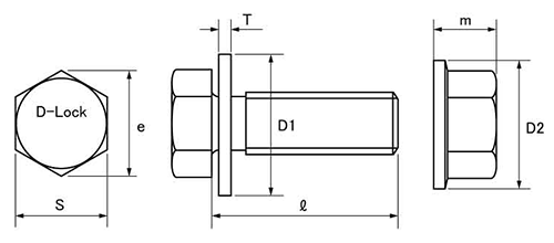 鉄 D-Lock(ドーブチロック)ボルトセット品 (トーネジ製)の寸法図