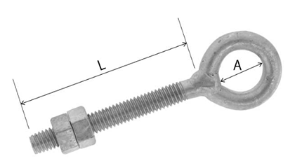 鉄 丸環ボルト(足長)(RB・ドブメッキ)(インチ・ウイット)の寸法図