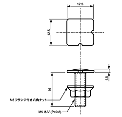 鉄 NSボルトセット(薄頭四角ボルト)(グリッド天井用)(野原産業)の寸法図
