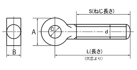 鉄 デンデン(蝶番・ロッド)ボルト(浪速鉄工)の寸法図