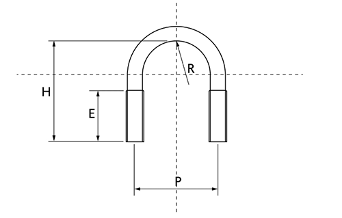 鉄 Uボルト(一般鋼管用)(中海鋼業製)(ミリネジ)の寸法図