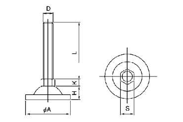 鉄 アジャスト調整レベルボルト(ラバー付)の寸法図
