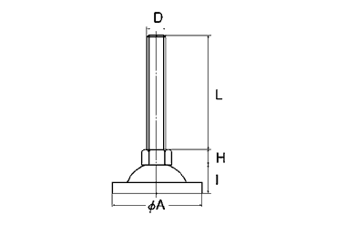 鉄アジャスト 調整レベルボルト(ゴム付き)の寸法図