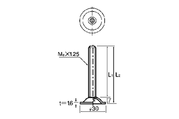 鉄 アジャスト調整レベルボルト(十字穴付)の寸法図