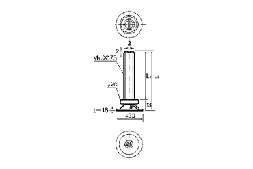 鉄 アジャスト調整レベルボルト(スリワリ付)の寸法図