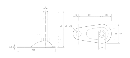 鉄 アジャスト調整レベルボルト 固定用 ミニの寸法図