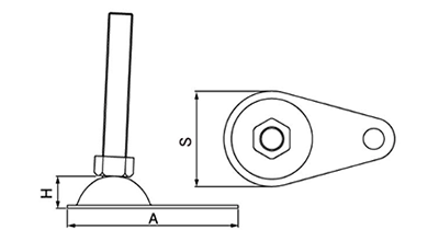 鉄 アジャストボルト 傾斜タイプ(最大15度) 固定用タイプの寸法図
