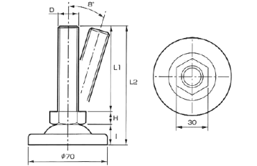 鉄 アジャスト調整レベルボルト(重量物用)(細目)の寸法図