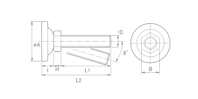 鉄 アジャスト調整レベルボルト(重量物用)(ドーム型)の寸法図