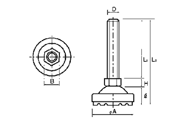 鉄 アジャスト調整レベルボルト(防振用)の寸法図