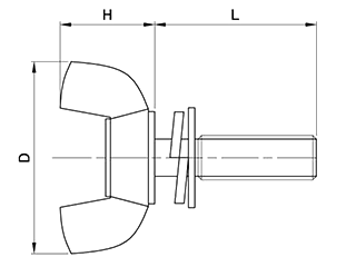 ステンレス 冷間蝶ボルト(2種)(Hタイプ)セムス P＝3 (バネ座+JIS平座 組込)の寸法図