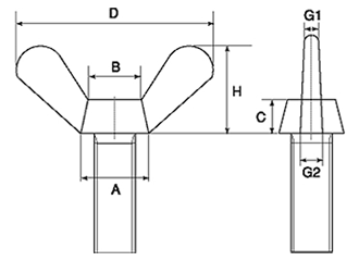 ステンレス 蝶ボルト(1種)の寸法図